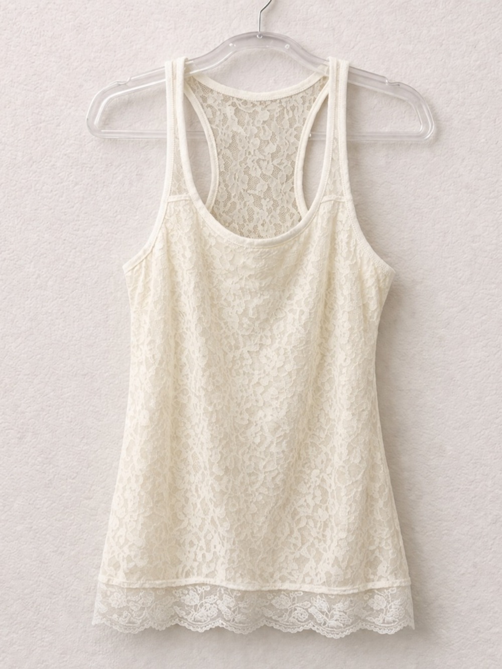 Abercrombie & Fitch Lace Racerback Tank Cream Y2K Cottagecore Floral Sz M
